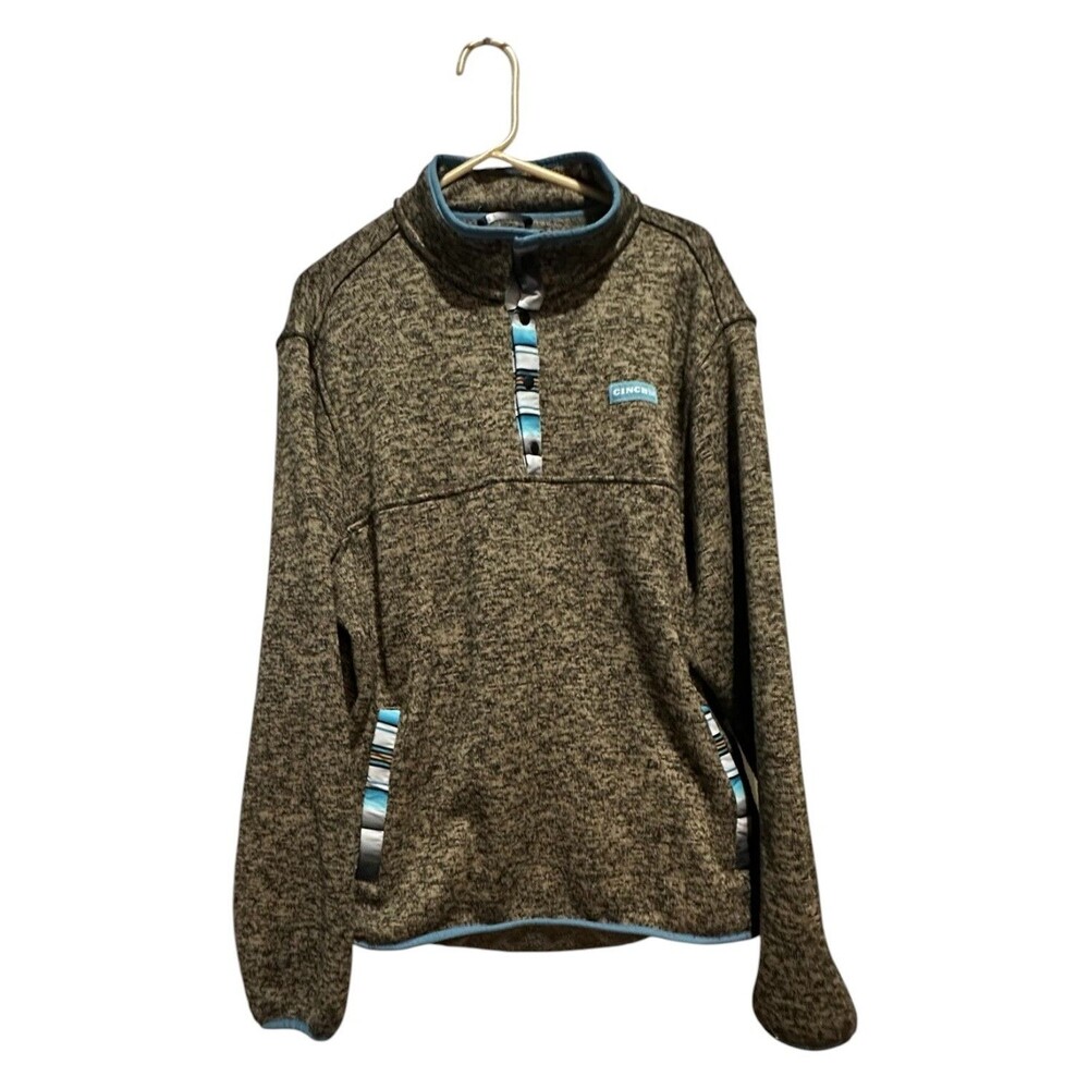 Cinch Sweater Pullover Snap Button Men Heather Brown Sz XL Valley Ranch Wear